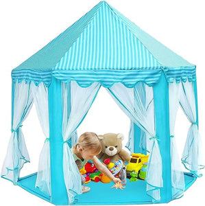 Sutekus Play Tent Girl's Dream Castle Hexagon Princess Tent Children Pretend Play House for Indoor Outdoor Game (SkyBlue)